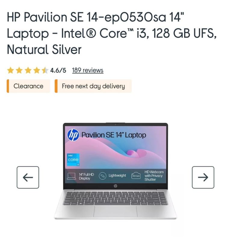 1 month old - HP Pavilion SE 14" Laptop - Intel Core i3, 128GB UFS, Natural Silver