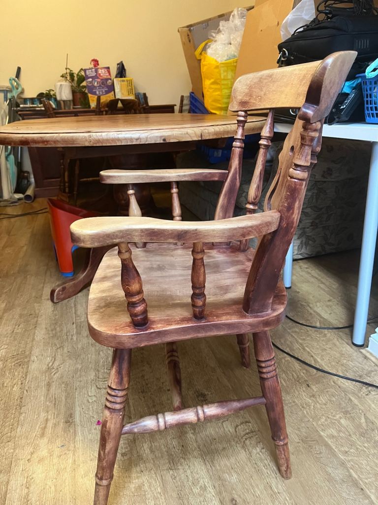 Large extendable solid wood dining table and 8 chairs