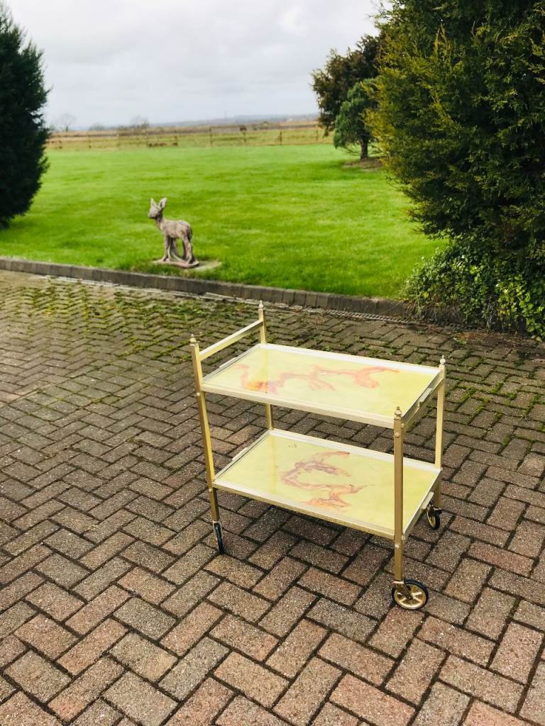 ONYX MARBLE COLOUR BUTLER TEA TROLLEY WITH REMOVEABLE TRAYS