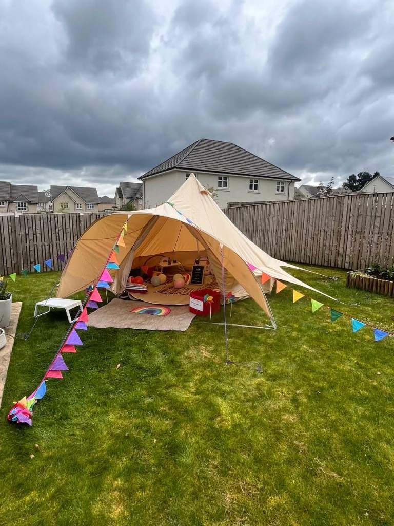 4 metre star bell tent with built-in awning and seperate internal matting