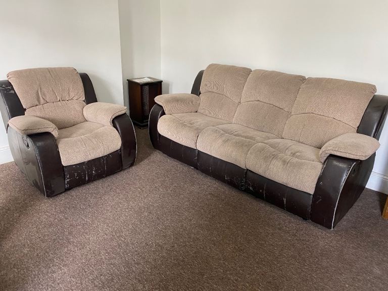 FREE - Two-Seater Three-Seater Sofa and Armchair Set – Beige and Brown