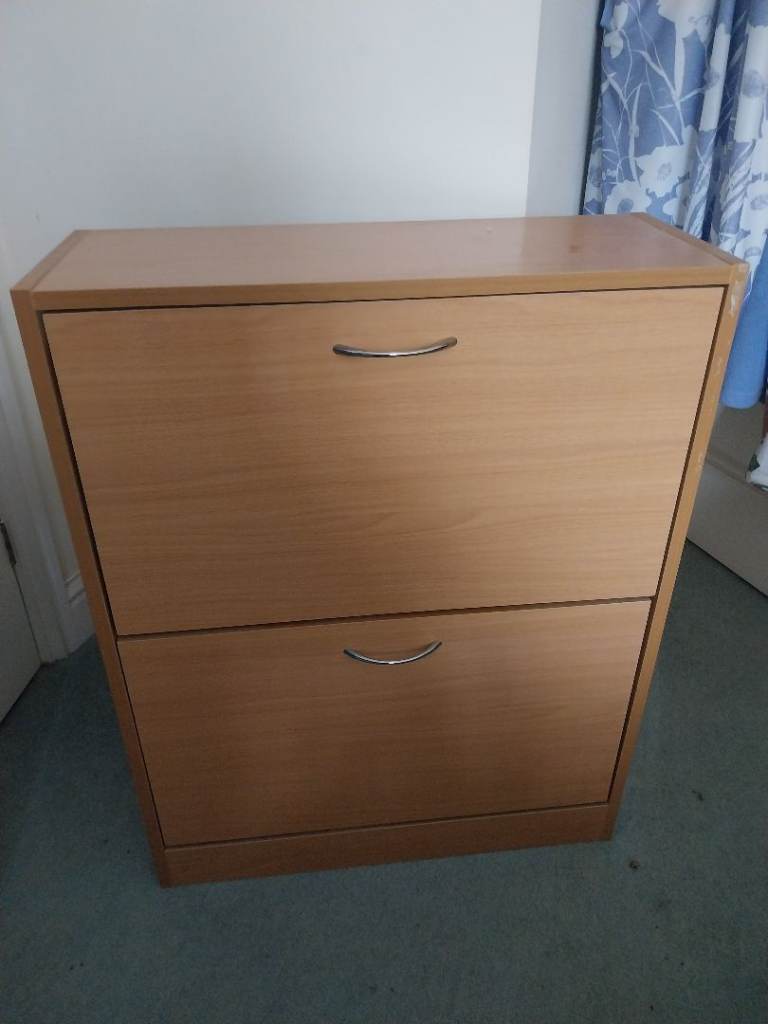 Wooden Shoe Storage Cabinet with Two Drop-Down Doors