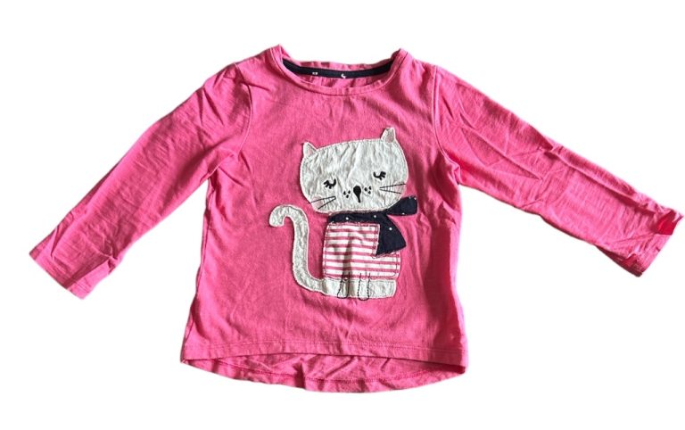 Bluezoo Girls Long Sleeved Top Aged 4-5 Years Old In Pink With Cat In Very Good Condition 