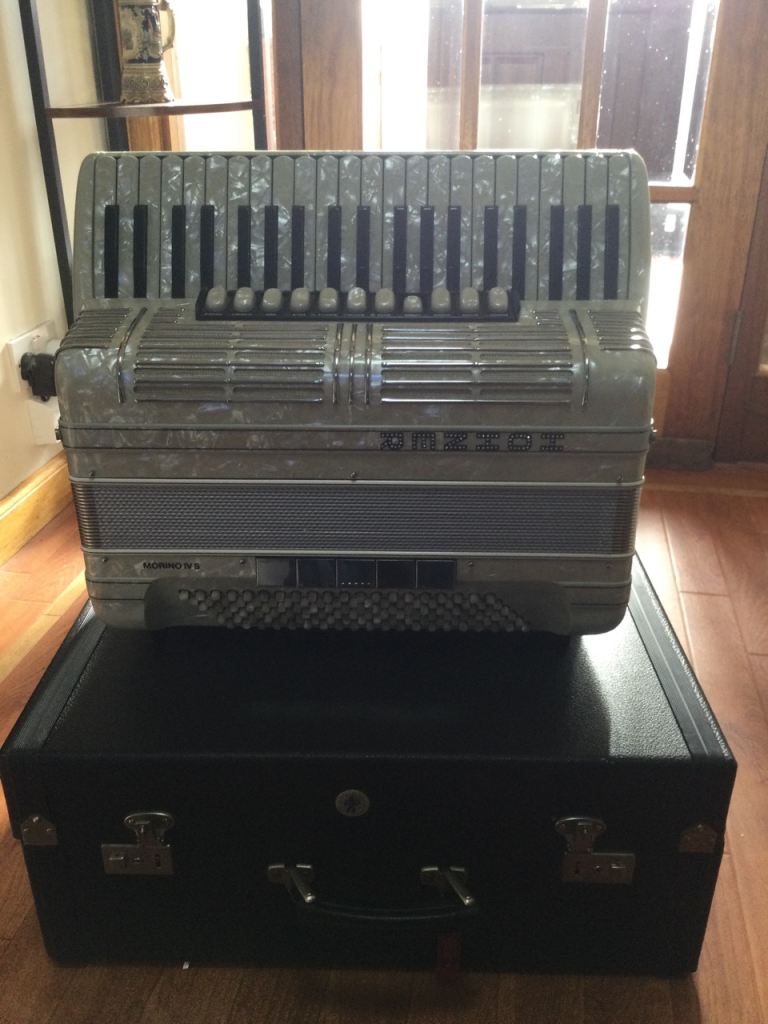 White Hohner Morino IVS 120 Bass Accordion