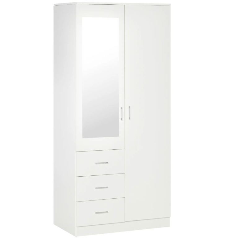 White Wardrobe with Mirror and Drawers – Good Condition