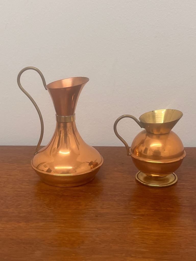 Two Small Vintage Brass Jugs Pitchers Vases