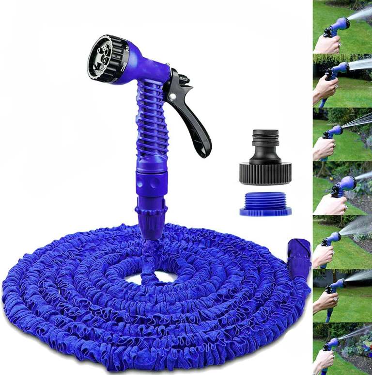 Expandable Garden Hose with 7 Function Spray Gun, 100ft (30m) , ONLY £8