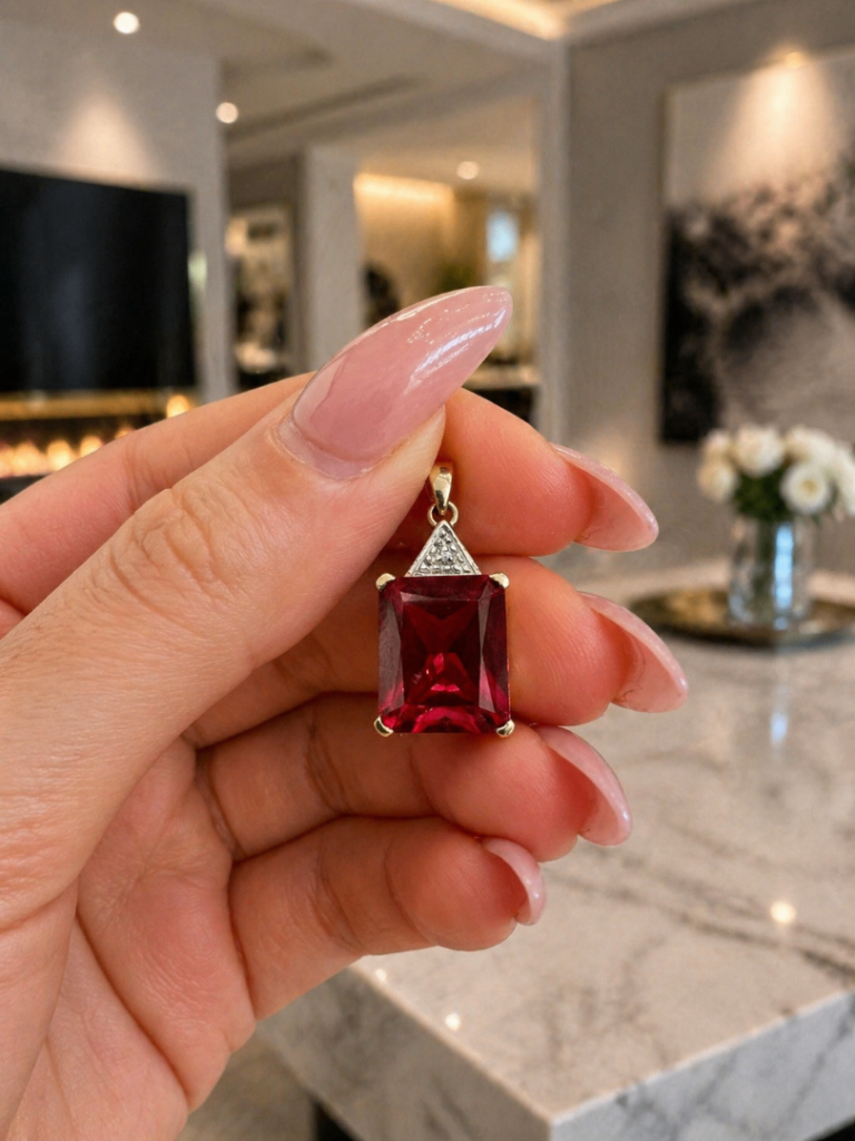 Heavy 9ct Gold Ruby and Diamond Pendant