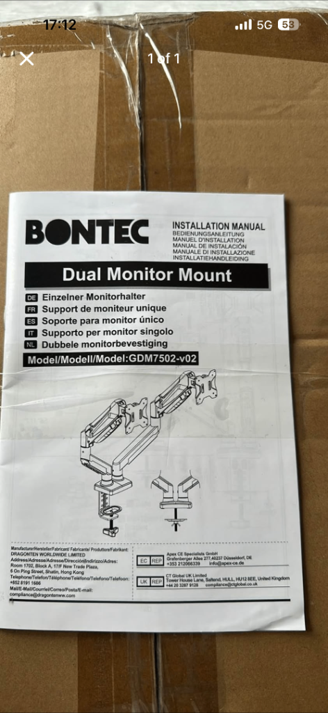 BONTEC GDM7502-V02 Dual Monitor Mount - New in Box