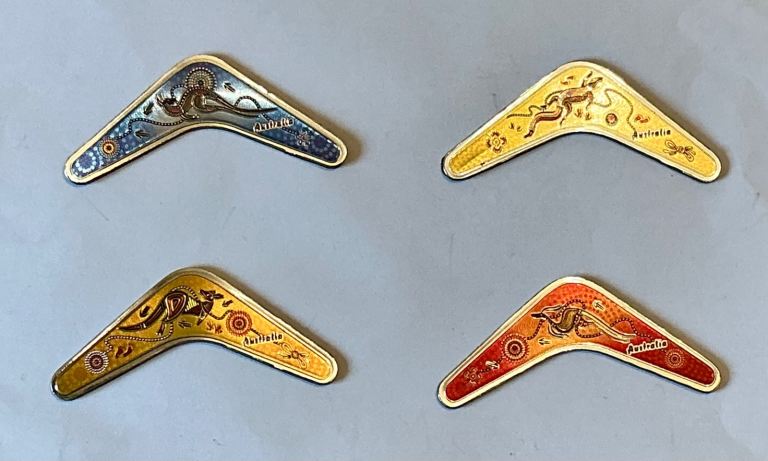 Australia Boomerang Shape with Aboriginal Design Tourist Souvenir Fridge Magnets