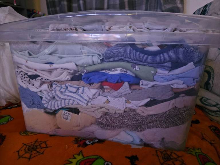 Bundle of baby boy clothes and other items