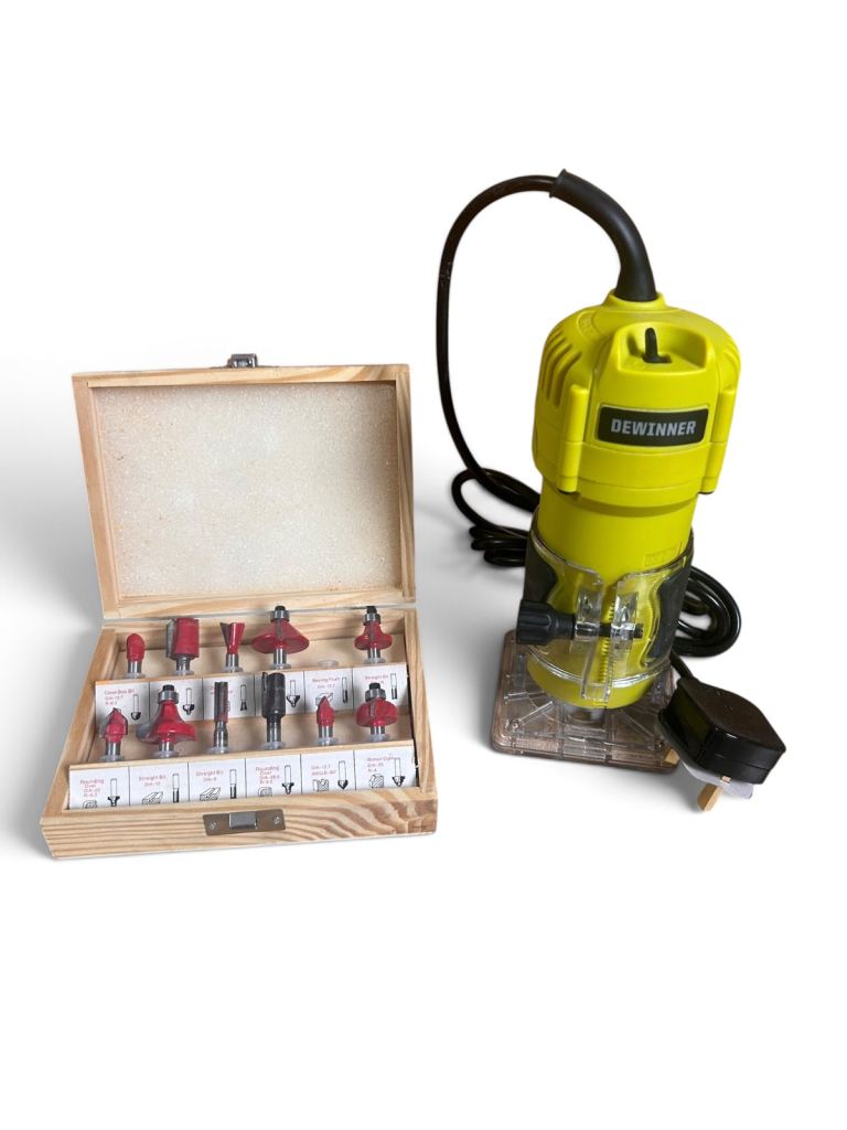 DEWINNER Electric Trimmer Router with 12-Piece Router Bit Set