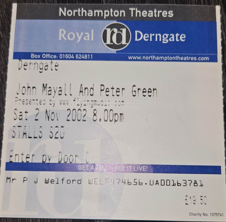 john mayall and peter green royal derngate northampton 2 nov 2002 concert ticket