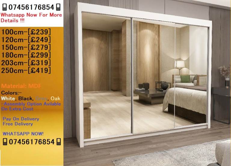 Massive Clearance Sale!! New Chicago Wardrobe With Sliding Mirror 2/3 Doors!!