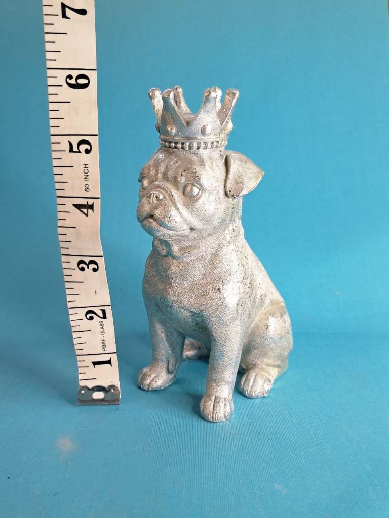 Silver tone  Pug Dog Figurine with Crown – Cute Home Decor