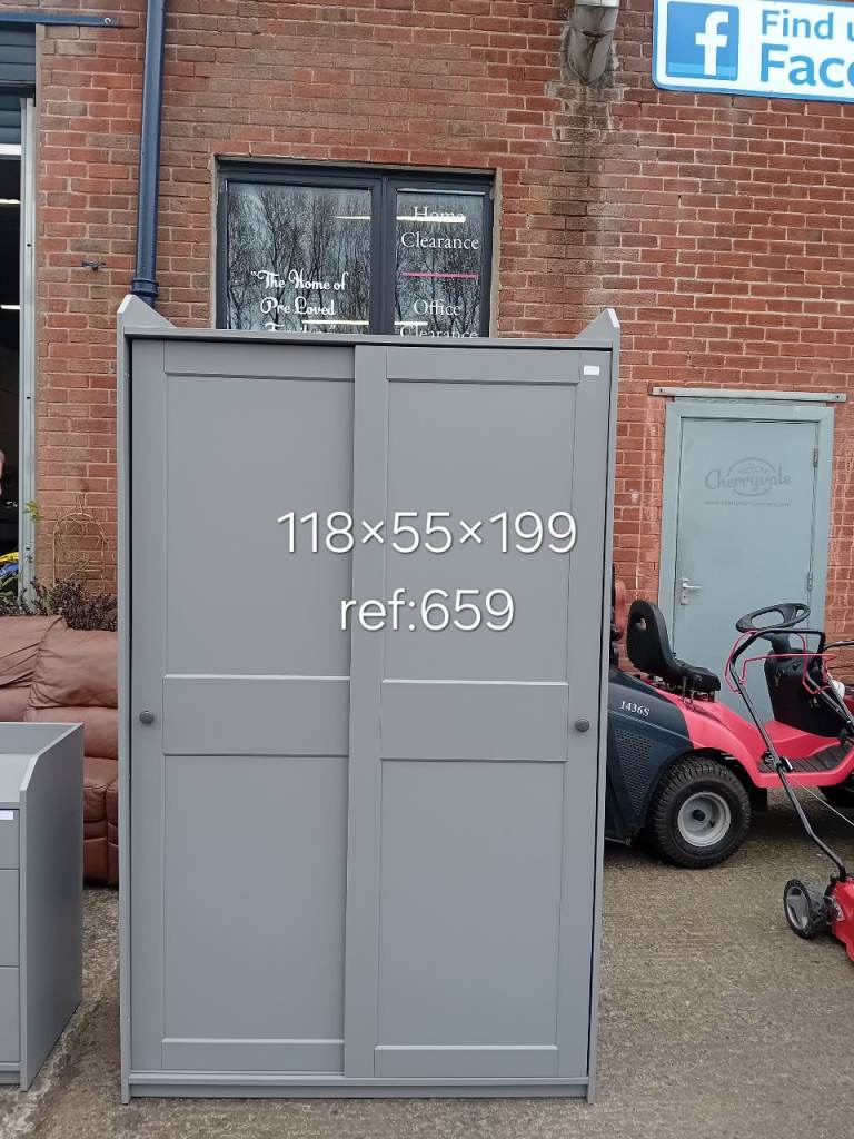 Grey wardrobe with sliding doors 118cm x 55cm x 199cm, Ref:659