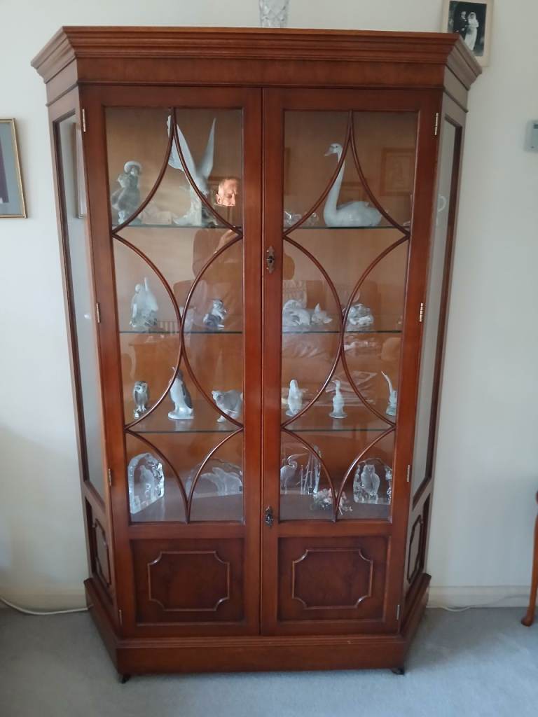 Beautiful yew veneer display cabinet