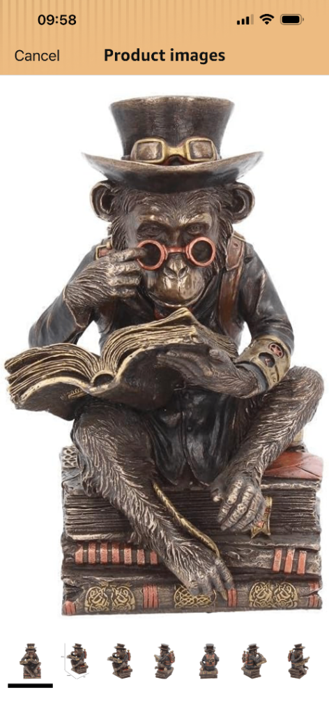 Steampunk Monkey Figurine - Reading Books, Multicoloured Decorative Item