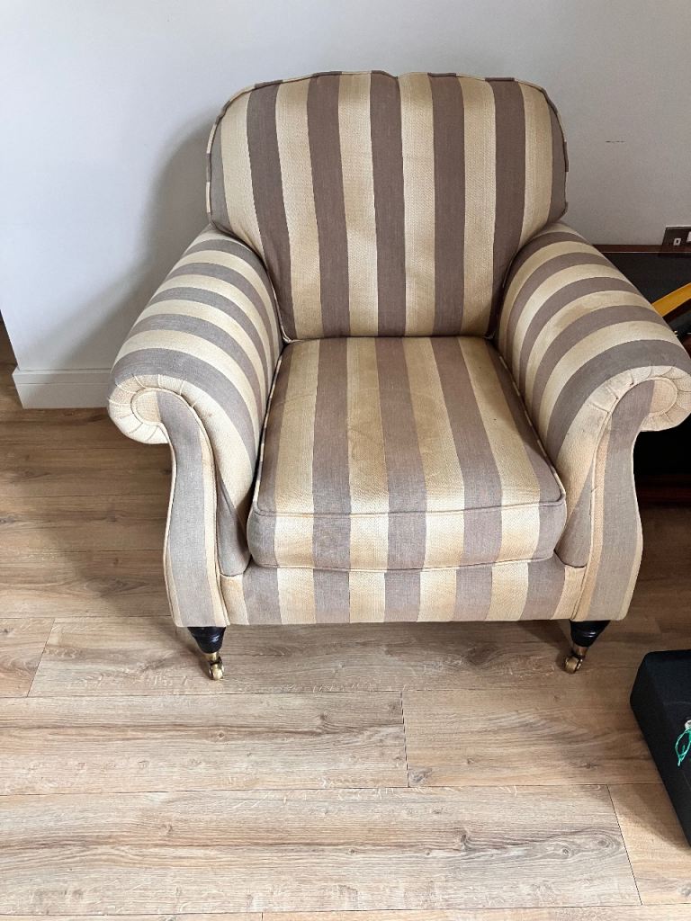 Parker Knoll Armchair - Striped Fabric, Fair Condition