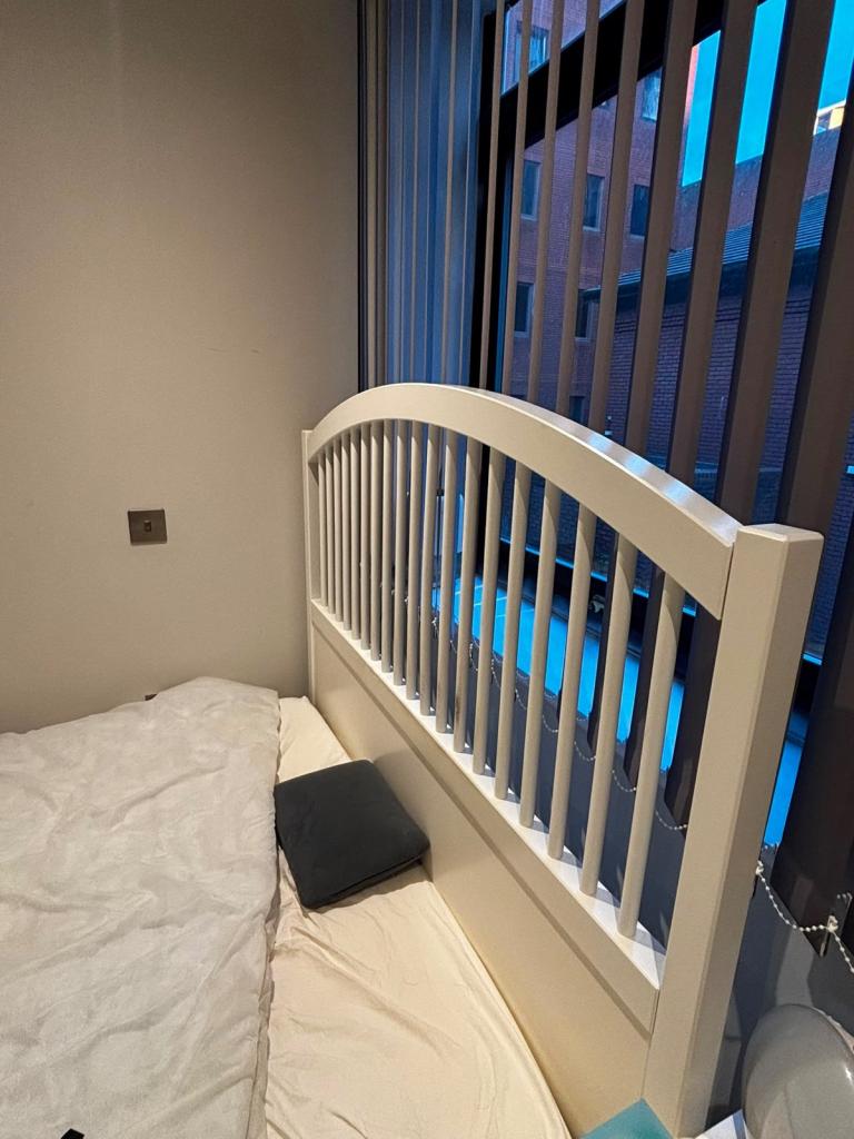 White Double Bed with Mattress – £100