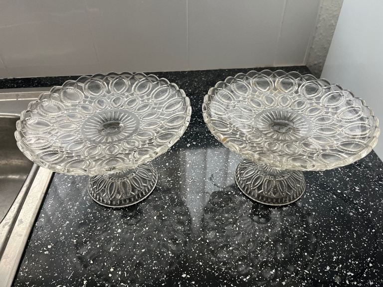 Pair of Glass cake display stands