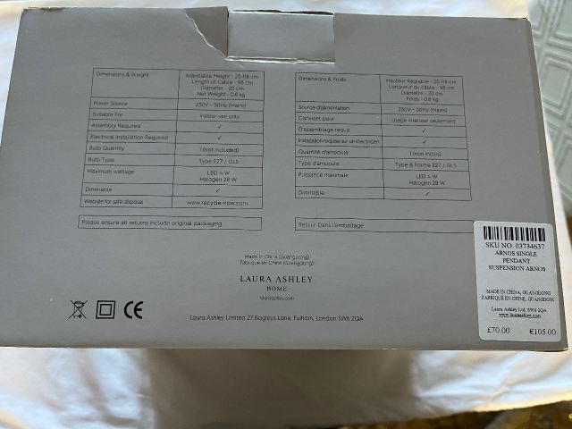 Laura Ashley Arnos Single pendant light fittings x 2 | in Hanham, Bristol |  Gumtree