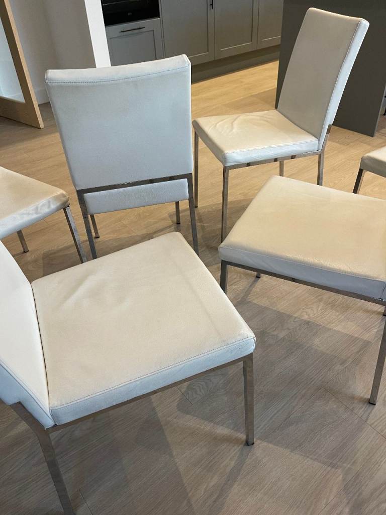image for 6 Modern White Leather Dining Chairs