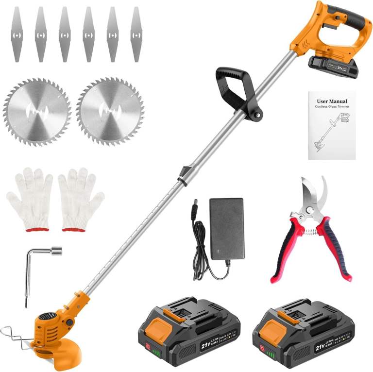 New Cordless Grass Trimmer with 2 Batteries and Blades