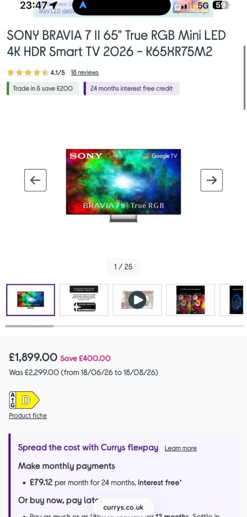 BRAND NEW Sony BRAVIA 7 II 65 Inch True RGB Mini LED Smart TV 2026 – 65XR75M2 | 120Hz RRR£1899