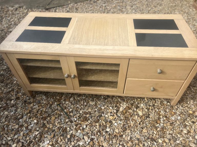 Light oak and marble tv unit. 