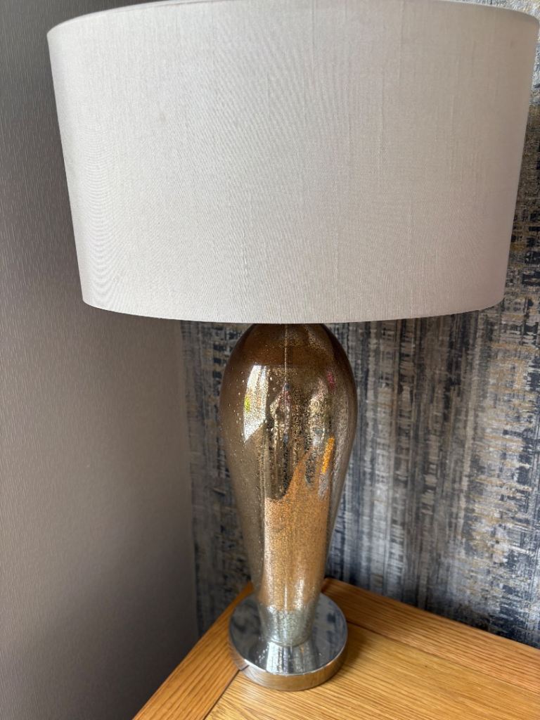 Stylish Crackled Glass Table Lamp with Cream Shade