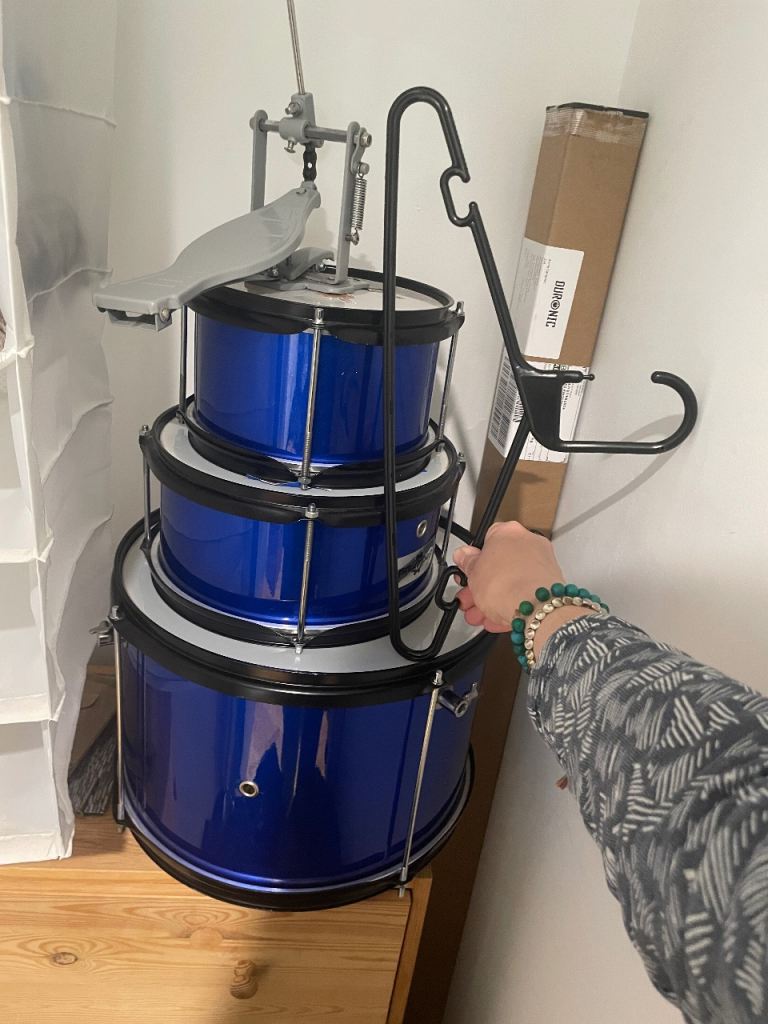 3 kid’s drums and kick pedal.