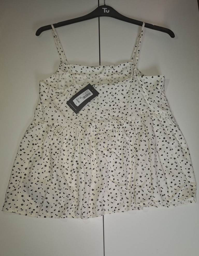 Dusk Fashion White Ditsy Spot Peplum Cami Vest Top Square Neck size 12