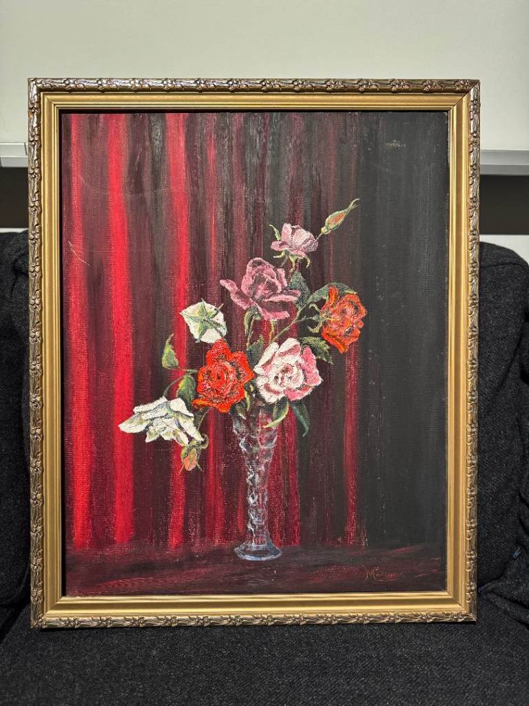 'Red Roses' Oil Painting by Artist Martney including Gilt frame