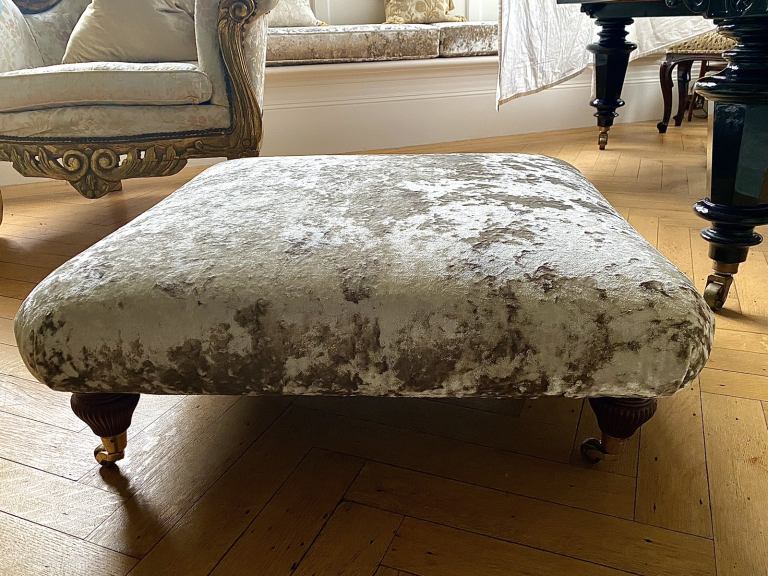 Footstool ottoman coffee table large square Multiyork beige crushed velvet VGC 