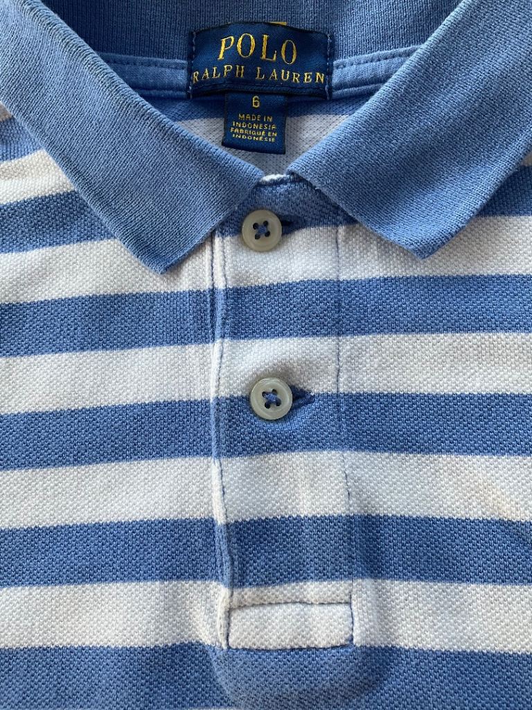 Polo Ralph Lauren Kids Striped Blue & White Cotton Polo Shirt Size 6