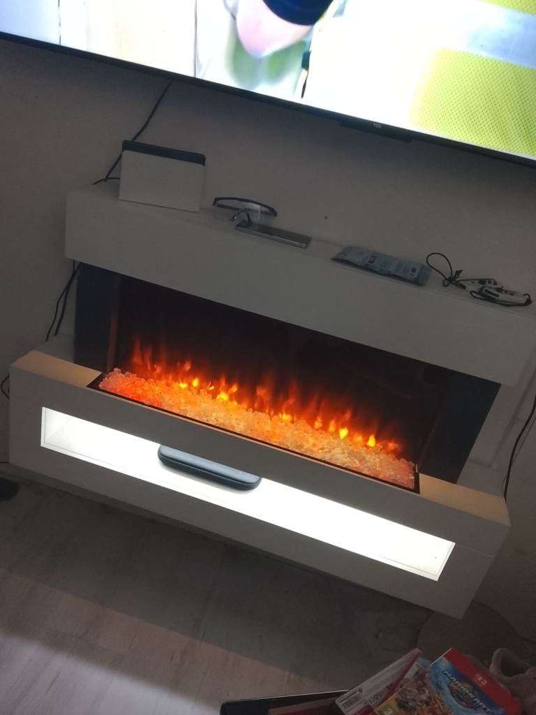 Modern White Electric Fireplace with LED Flame Effect