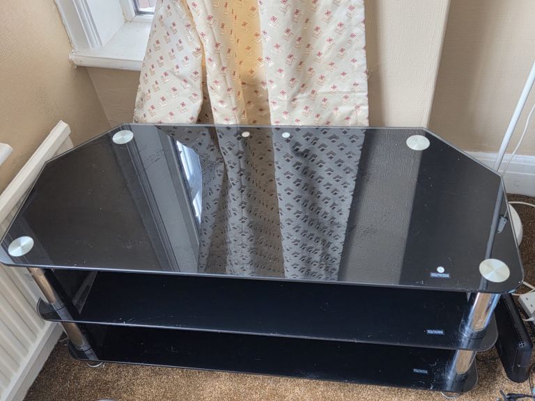 Black Glass TV Stand with Two Shelves