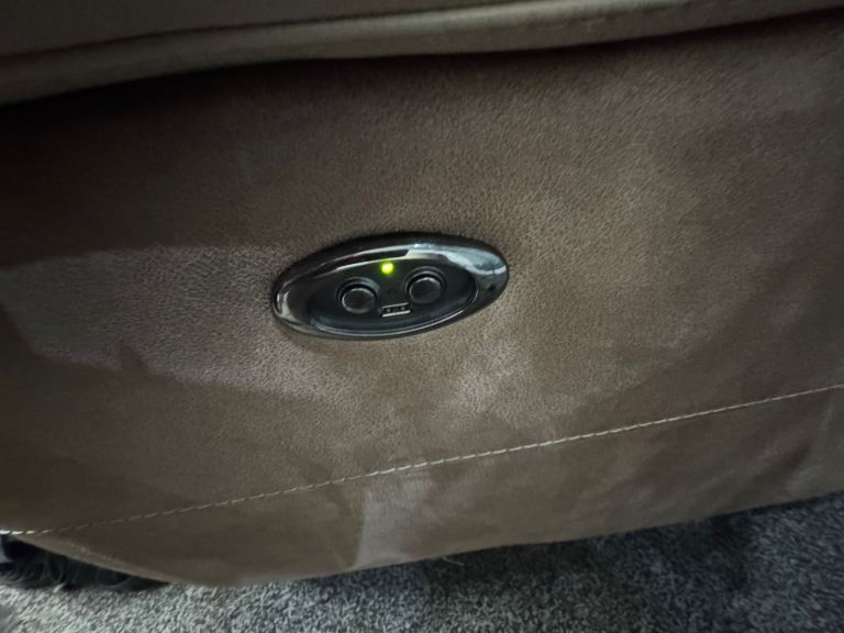 SCS Two Tone biscuit Leather & Brown Suede Fabric Power Recliner 3 Seater Sofa & Armchair  £395 