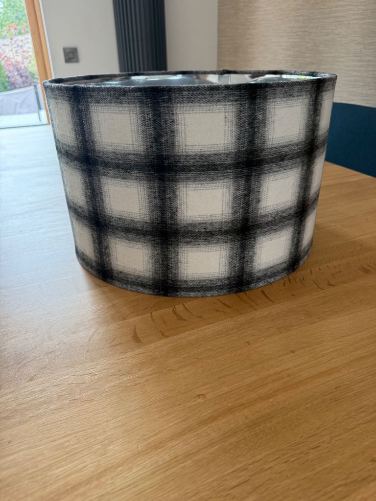 Quality Charcoal Plaid Fabric Drum Lampshade – excellent Condition