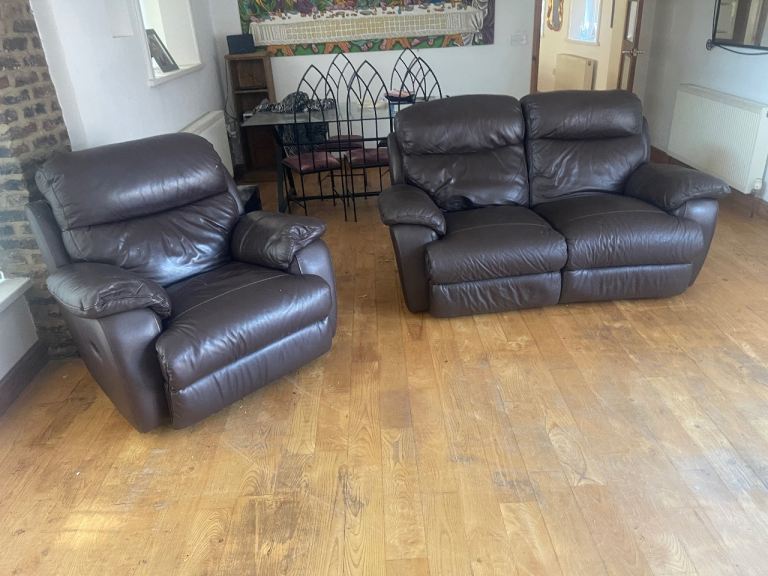2 and 1 seater recliner leather