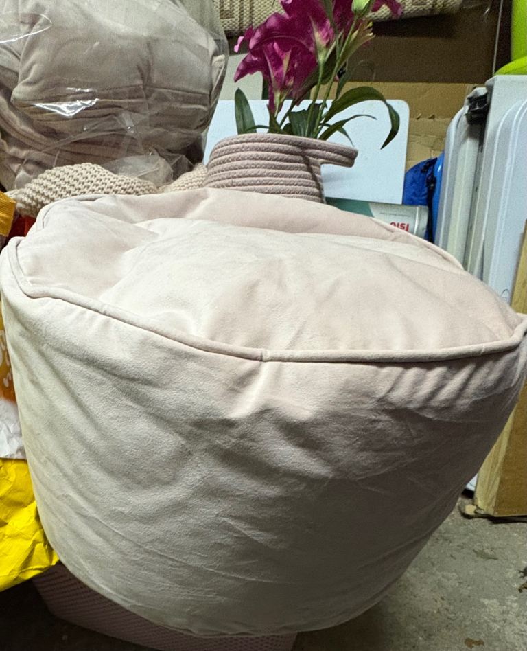 Pink velour footstool 
