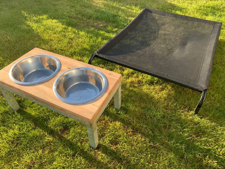*Job lot* Elevated dog bed and food / water bowls
