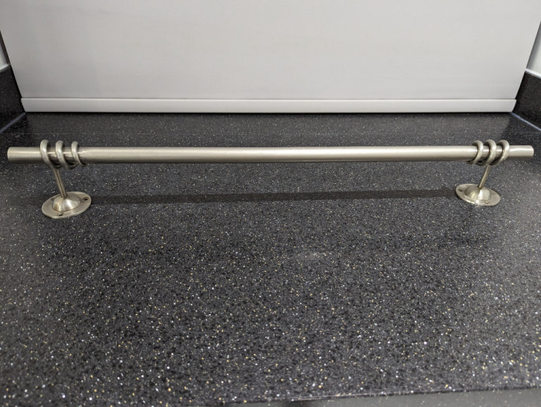 GREY METAL TOWEL RAIL 72.5cm L x 6.5cm D x 11cm H HANGING SPACE 53cm L