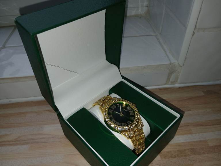 Iced Out Green Dial Watch