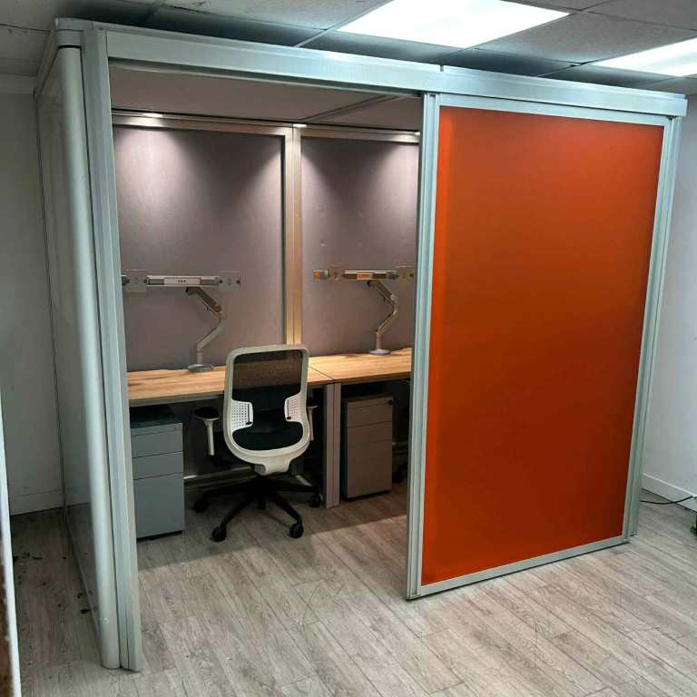 image for Orangebox Office Pod – Orange / Grey / Glass, with Ventilation & Lighting, W2700mm