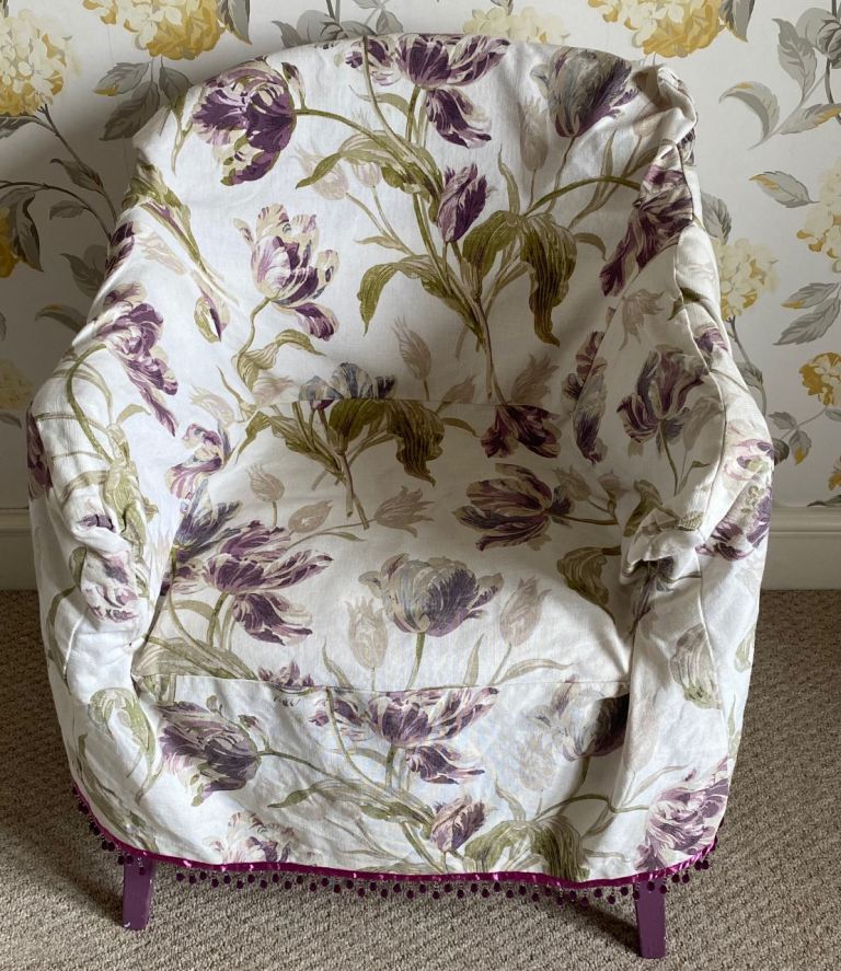 Vintage Purple Lloyd Loom Style Chair + Laura Ashley Gosford Grape Removal Cover
