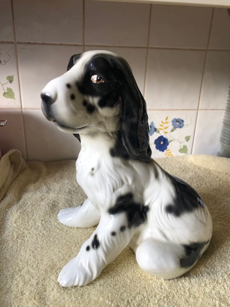 Vintage Lladro Daisa Hispania Spain Black White Cocker Spaniel Glazed Figurine