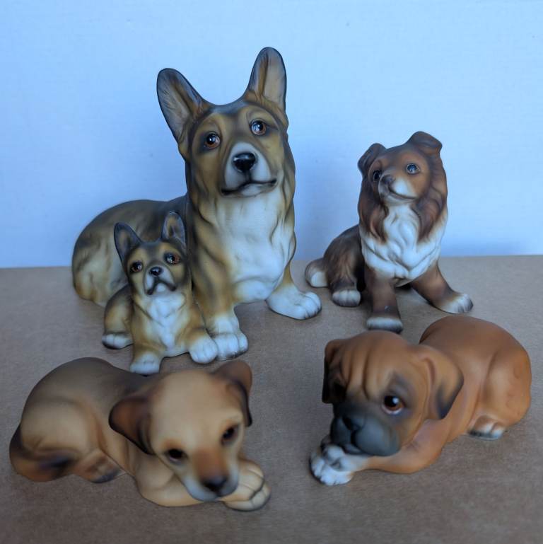Alsatian Sheepdog Boxer Retriever puppy - 4 Harvey Knox HHH Dog figurines Japan