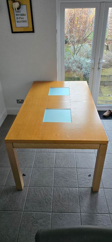 Birch Dining Room Table with Glass Inserts
